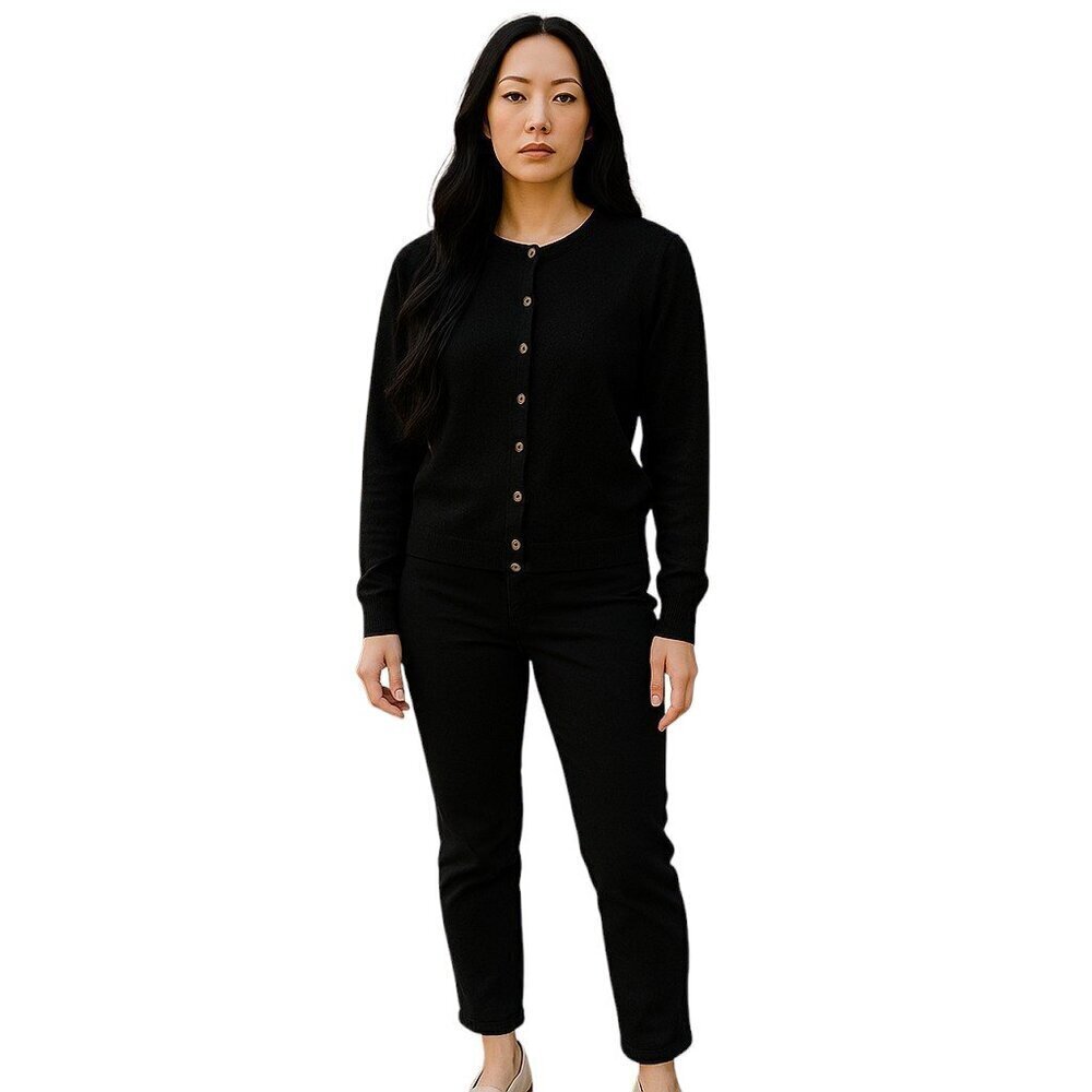 NOBLE Cardigans Sweater Button Front Crew Neck Cotton Womens Small